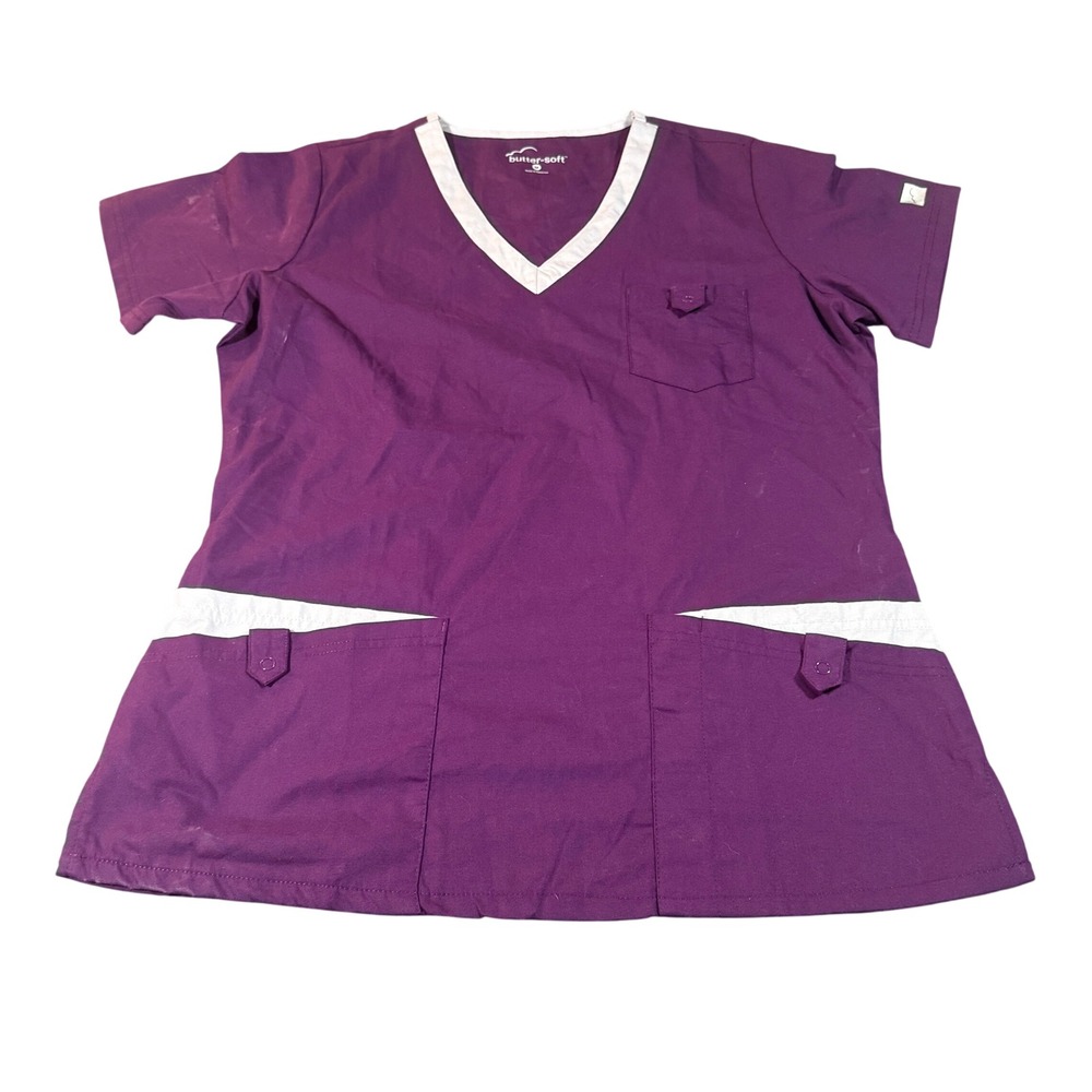 Butter-Soft Womens Purple Scrub Top V-Neck Medical Uniform Size M‎ Short Sleeve
